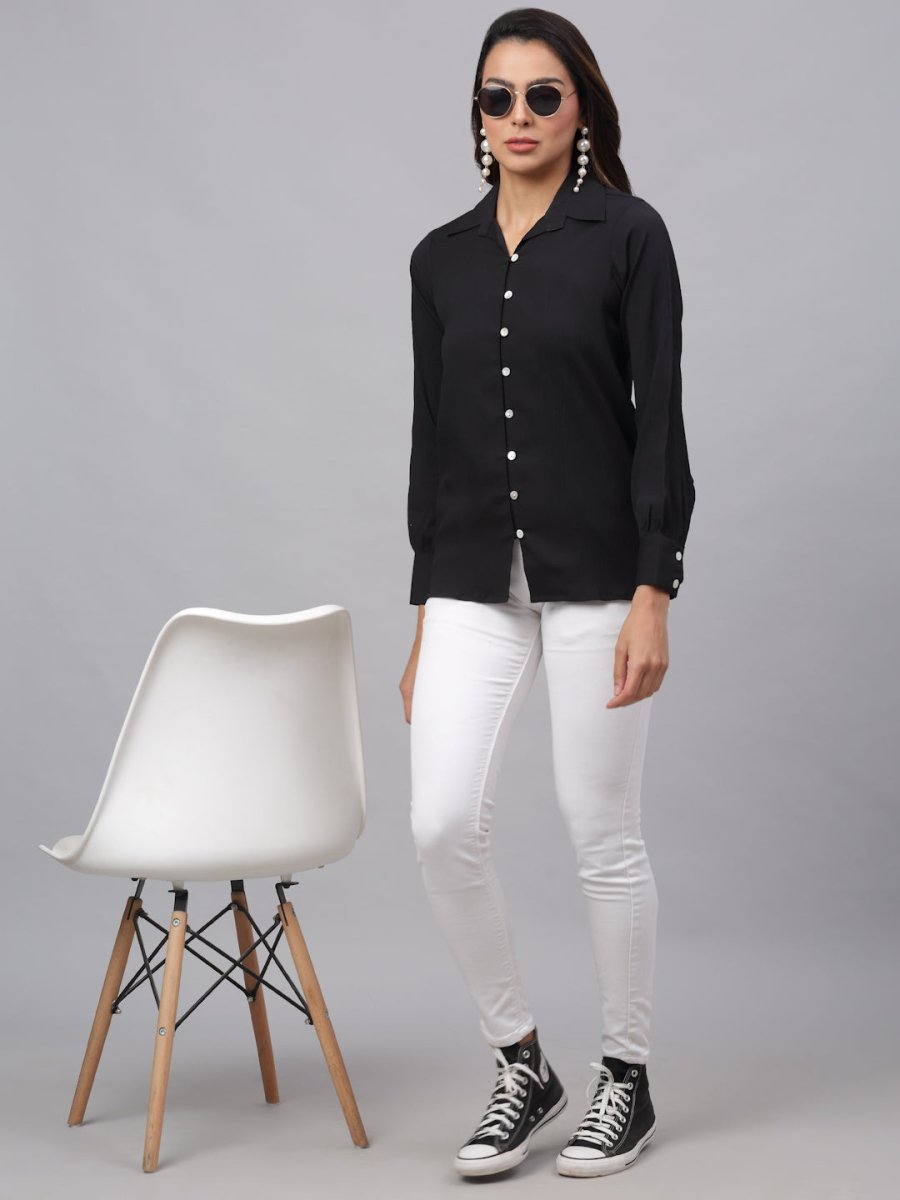 Women Black Solid Shirt - JNS_2002Black_XS