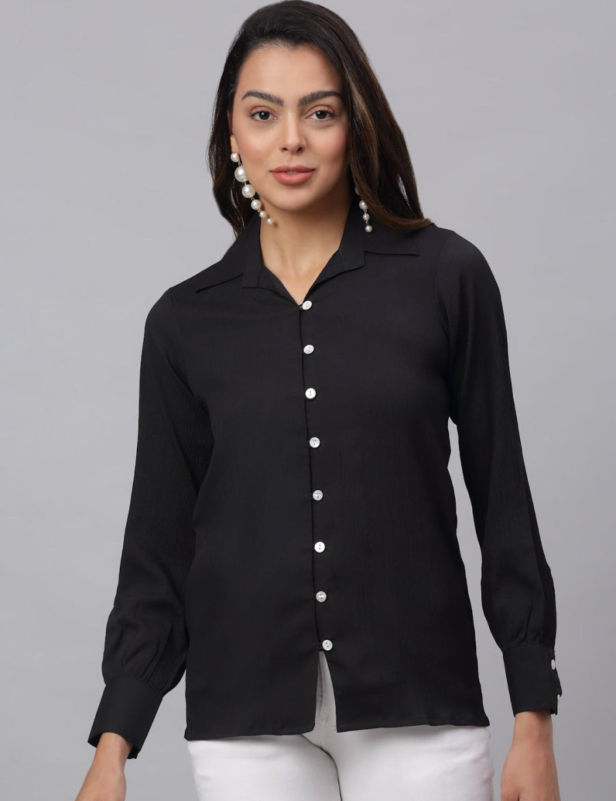 Women Black Solid Shirt - JNS_2002Black_XS