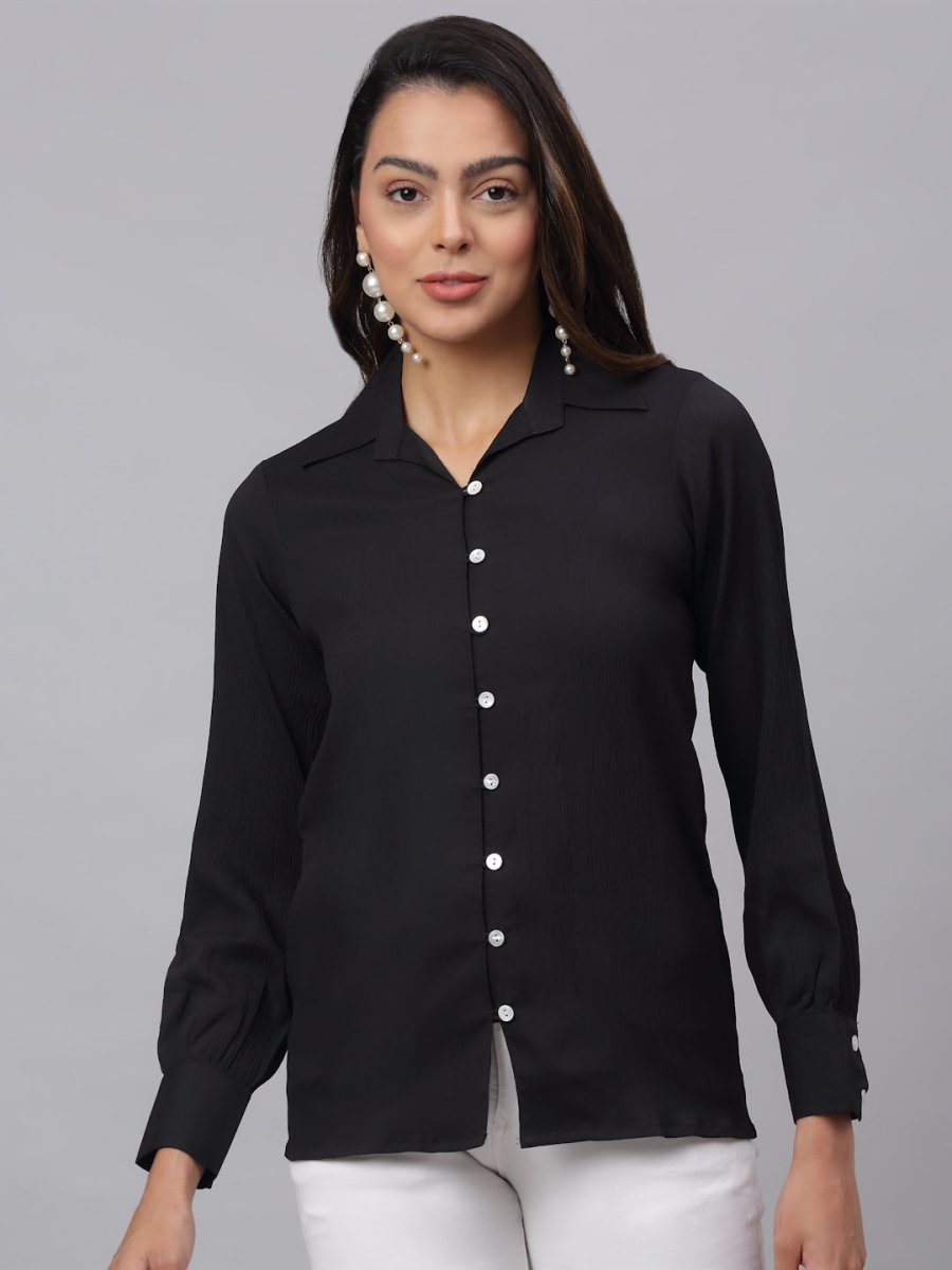 Women Black Solid Shirt - JNS_2002Black_XS