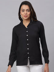 Women Black Solid Shirt - JNS_2002Black_XS