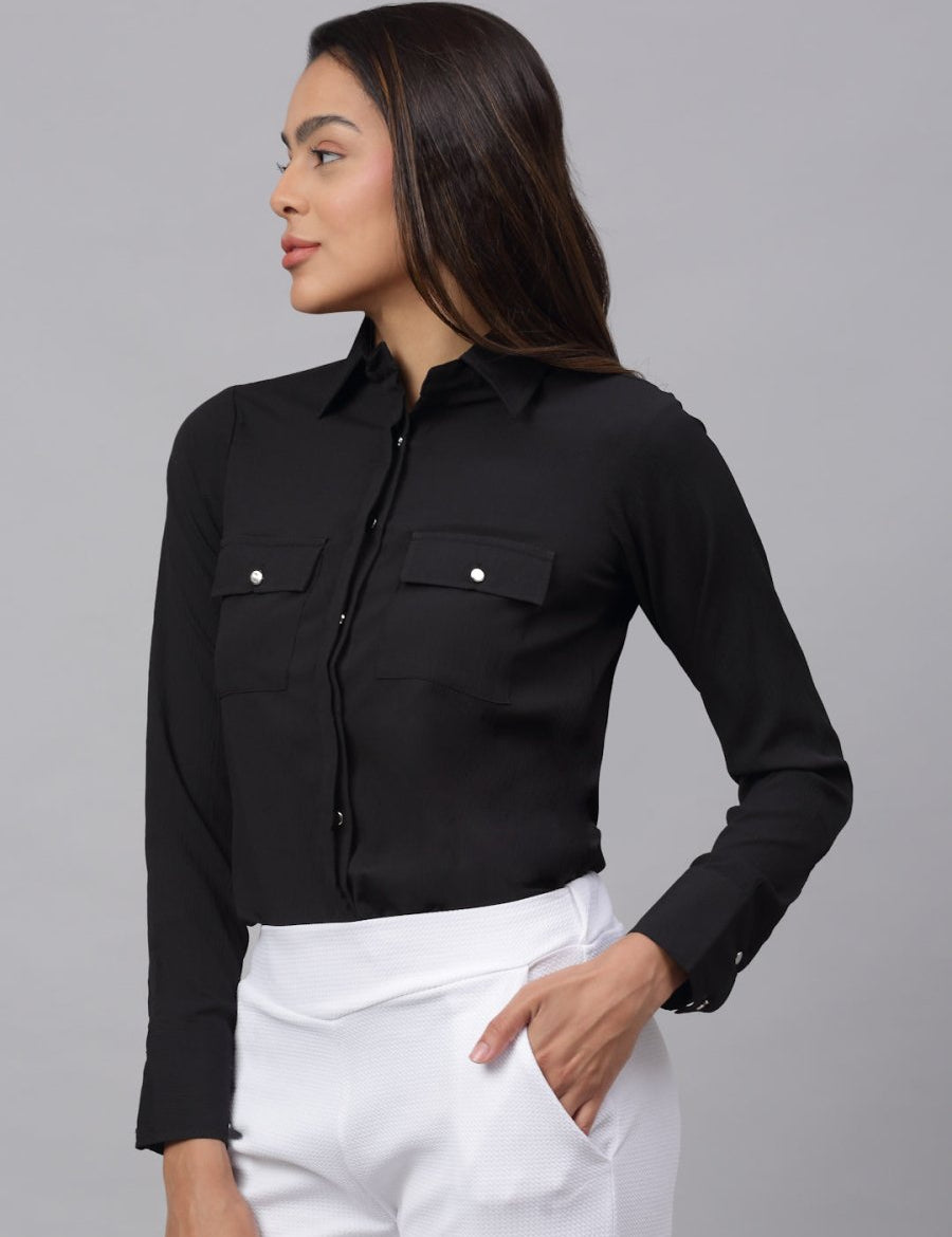 Women Black Solid Shirt - JNS_2001Black_XS