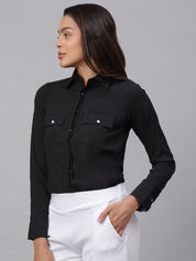 Women Black Solid Shirt - JNS_2001Black_XS