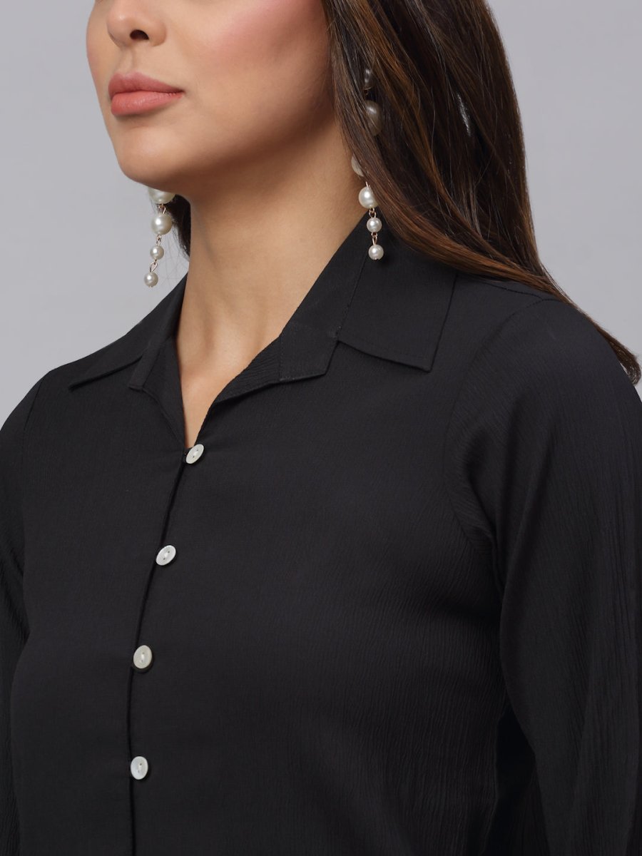 Women Black Solid Shirt - JNS_2002Black_XS