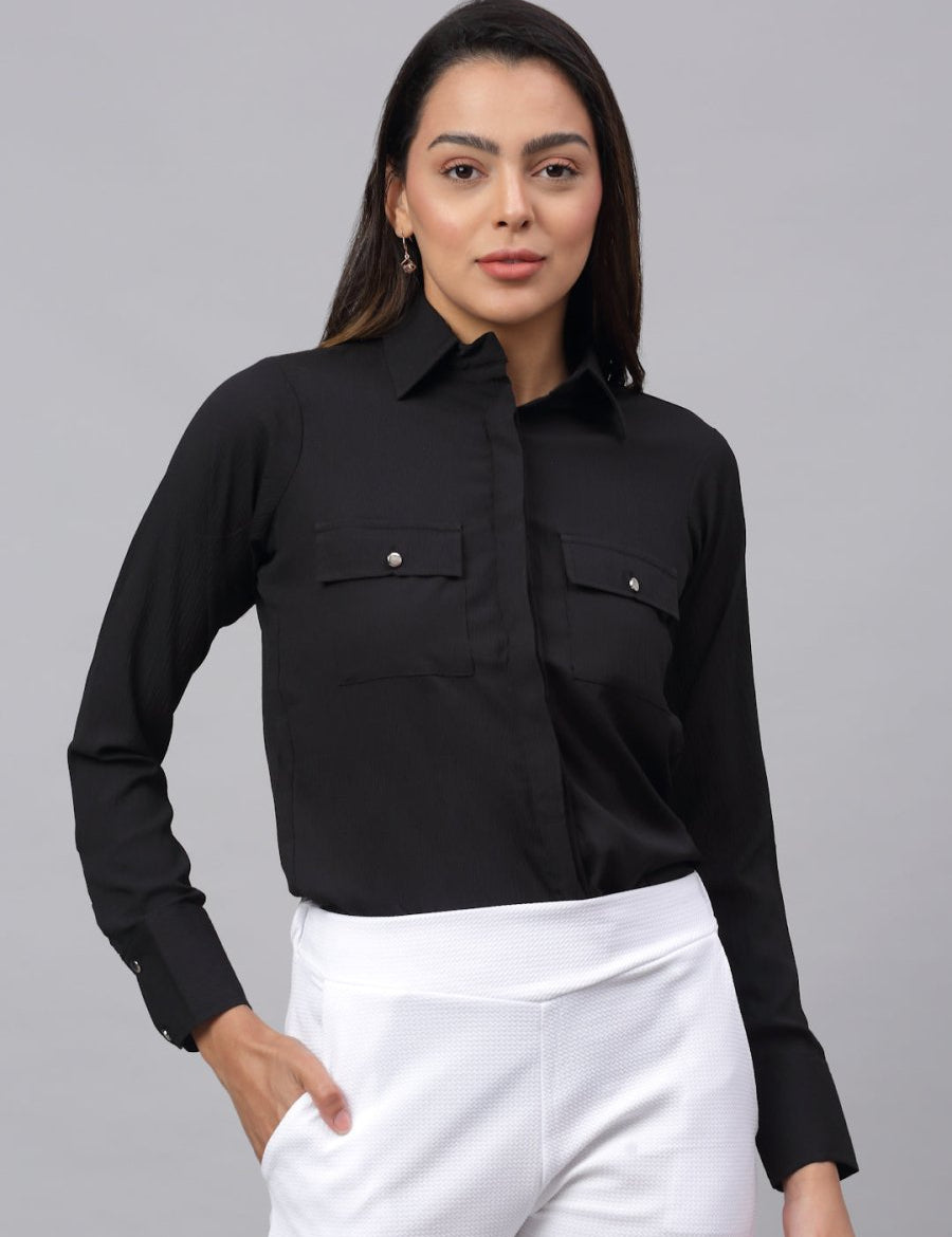 Women Black Solid Shirt - JNS_2001Black_XS