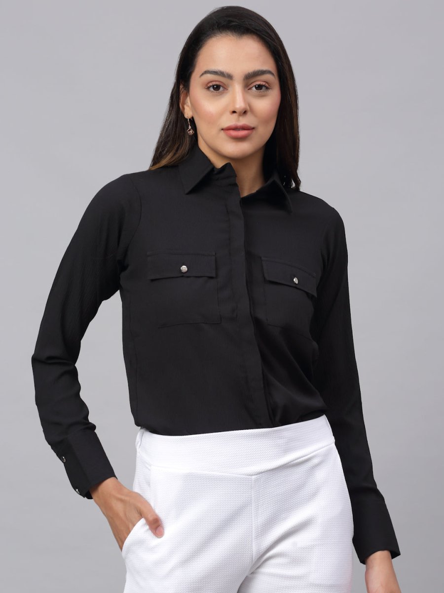Women Black Solid Shirt - JNS_2001Black_XS