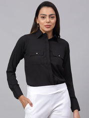Women Black Solid Shirt - JNS_2001Black_XS