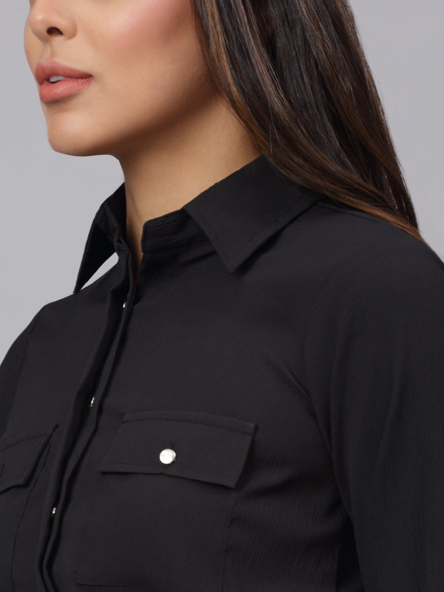 Women Black Solid Shirt - JNS_2001Black_XS