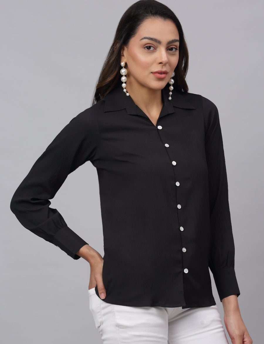 Women Black Solid Shirt - JNS_2002Black_XS