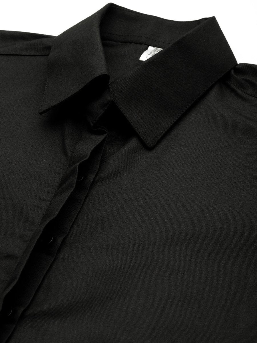Women Black Solid Shirt Style Top - JNS_2007Black_XS