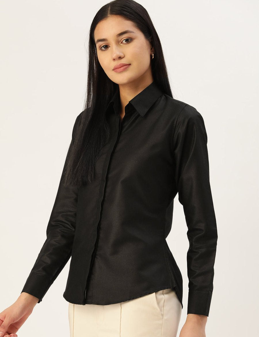 Women Black Solid Shirt Style Top - JNS_2007Black_XS