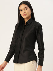 Women Black Solid Shirt Style Top - JNS_2007Black_XS