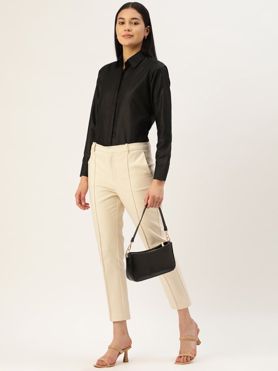 Women Black Solid Shirt Style Top - JNS_2007Black_XS