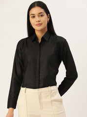 Women Black Solid Shirt Style Top - JNS_2007Black_XS