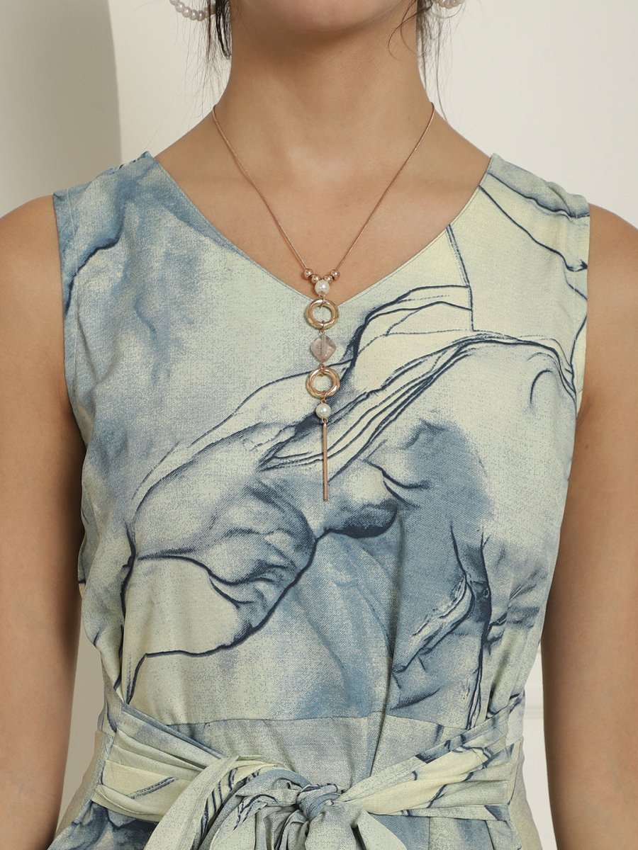Women Blue Printed A-Line Dresses - JND_1016Blue_XS