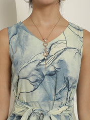 Women Blue Printed A-Line Dresses - JND_1016Blue_XS