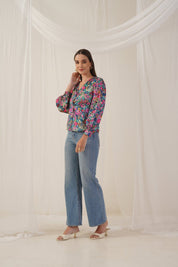 Women Blue Printed Shirt Style Top - JNT_2010Blue_XS