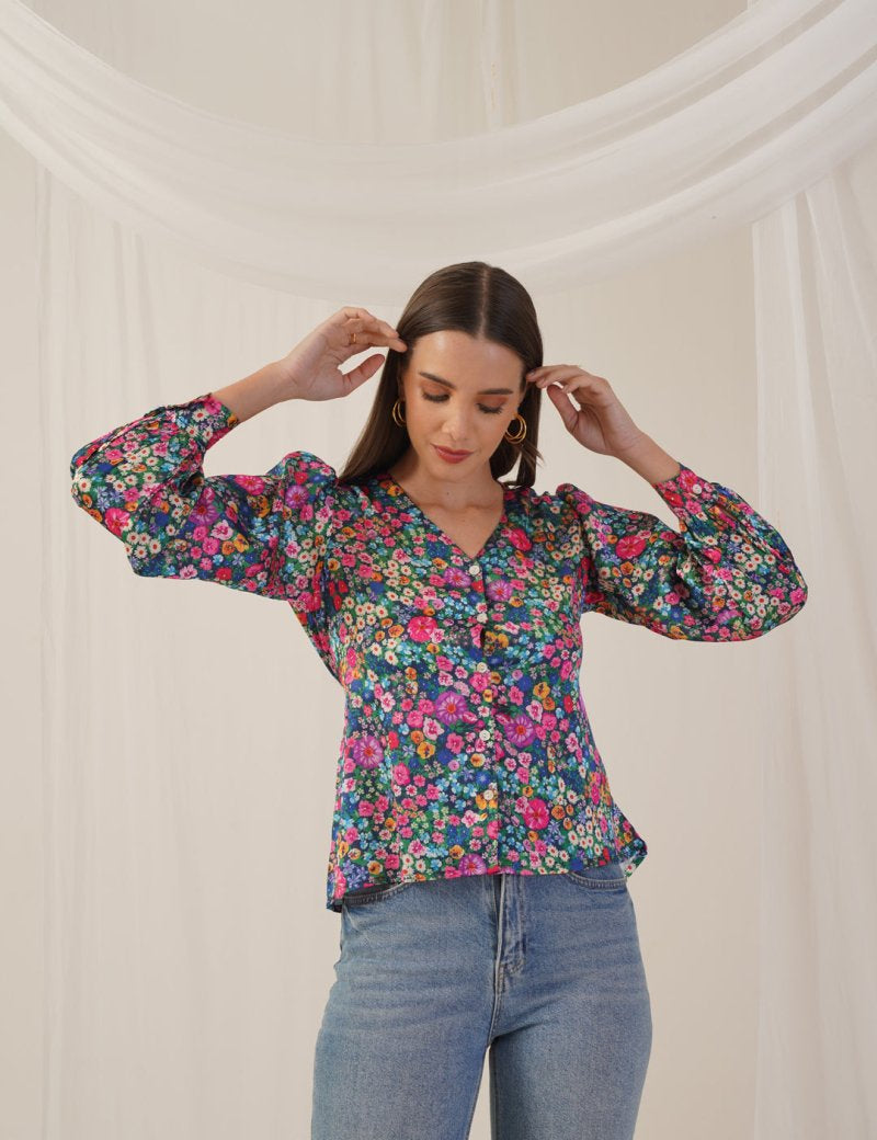 Women Blue Printed Shirt Style Top - JNT_2010Blue_XS