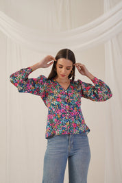 Women Blue Printed Shirt Style Top - JNT_2010Blue_XS
