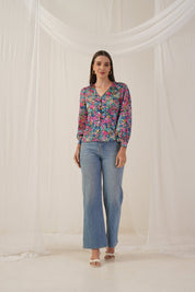 Women Blue Printed Shirt Style Top - JNT_2010Blue_XS