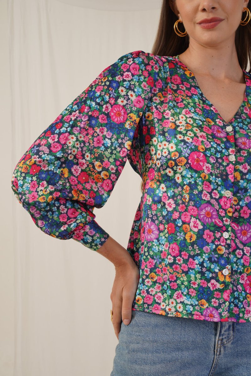 Women Blue Printed Shirt Style Top - JNT_2010Blue_XS