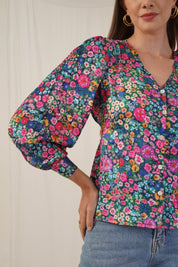Women Blue Printed Shirt Style Top - JNT_2010Blue_XS