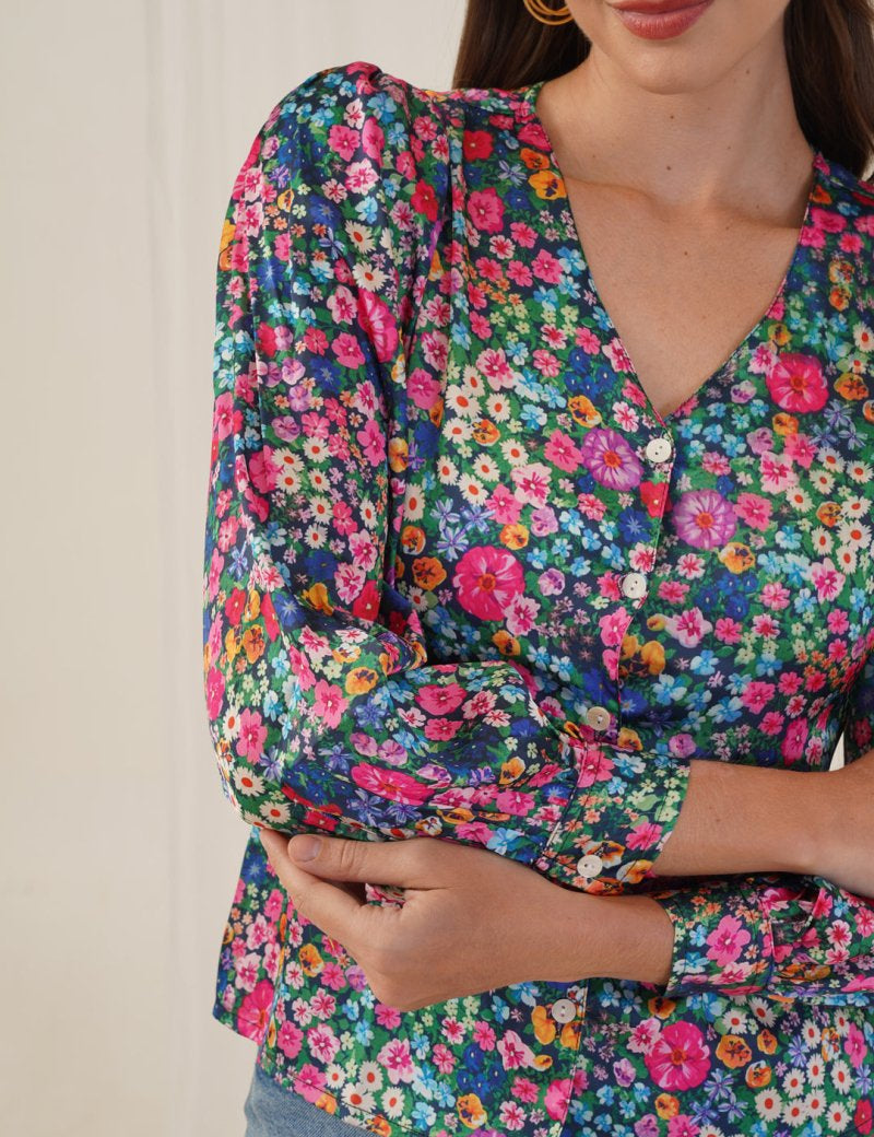 Women Blue Printed Shirt Style Top - JNT_2010Blue_XS