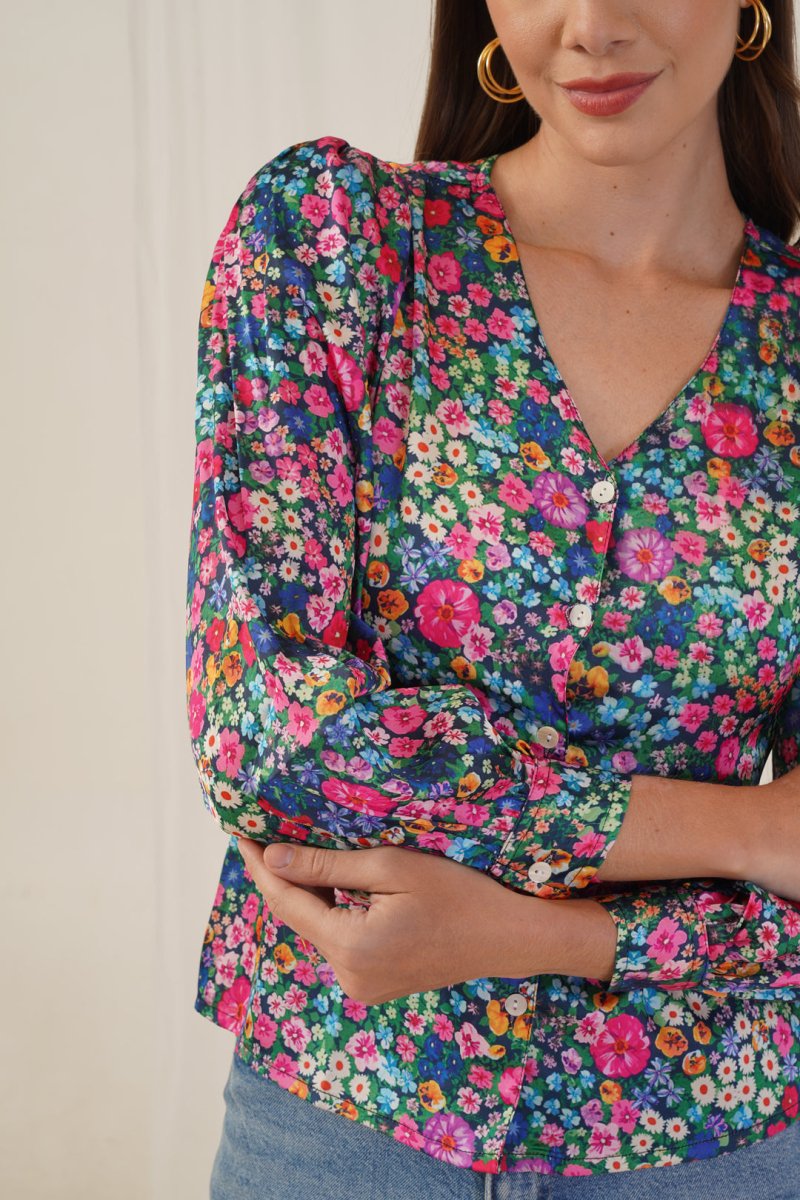 Women Blue Printed Shirt Style Top - JNT_2010Blue_XS