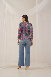 Women Blue Printed Shirt Style Top - JNT_2010Blue_XS