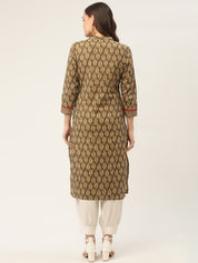 Women Brown and Olive Printed Straight Pure Cotton Kurta - JOK_1419_Brown_S