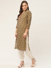 Women Brown and Olive Printed Straight Pure Cotton Kurta - JOK_1419_Brown_S