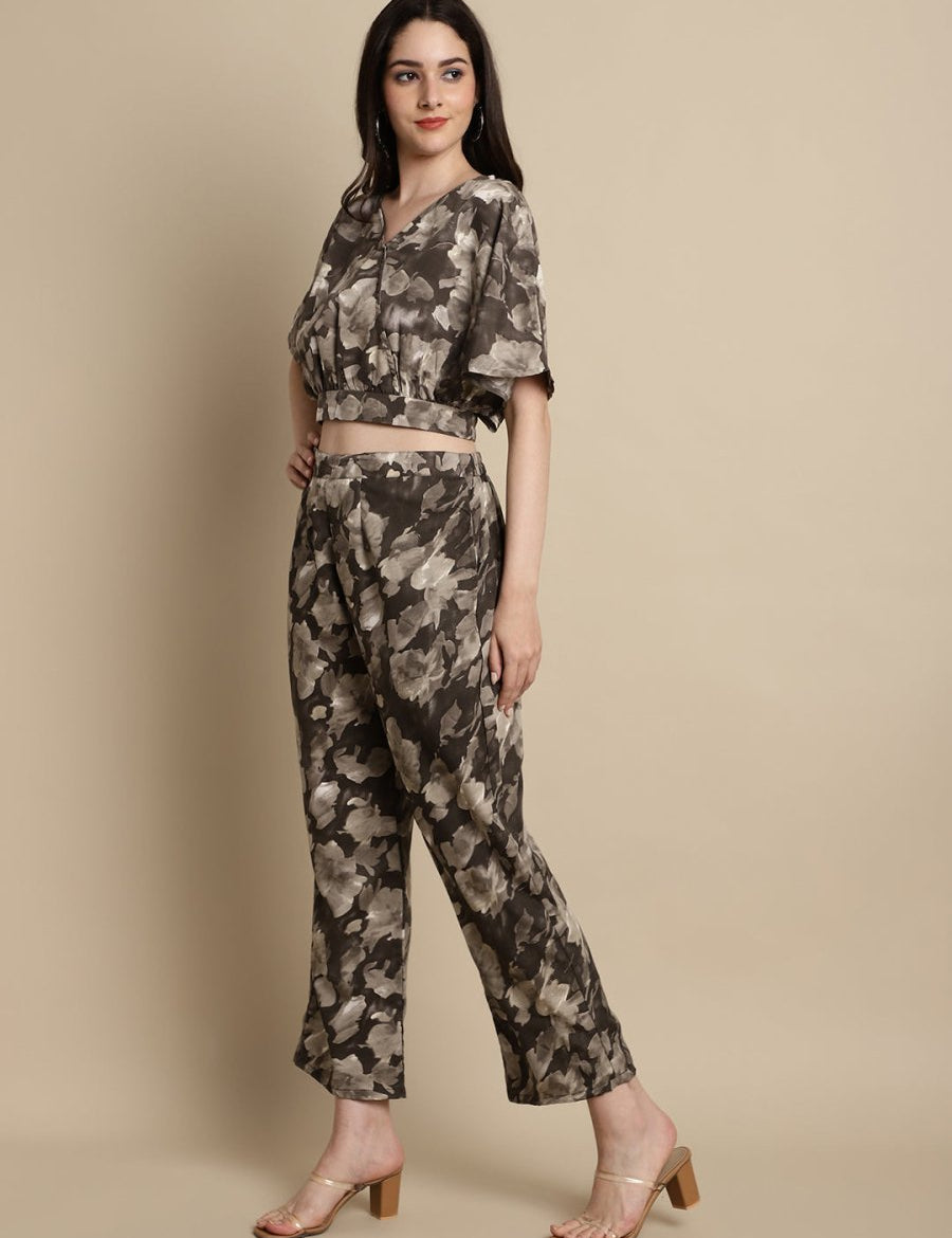 Women Brown Printed Crop Top With Palazzos - JNCS_3006Brown_XS