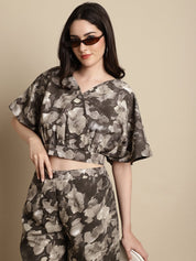 Women Brown Printed Crop Top With Palazzos - JNCS_3006Brown_XS