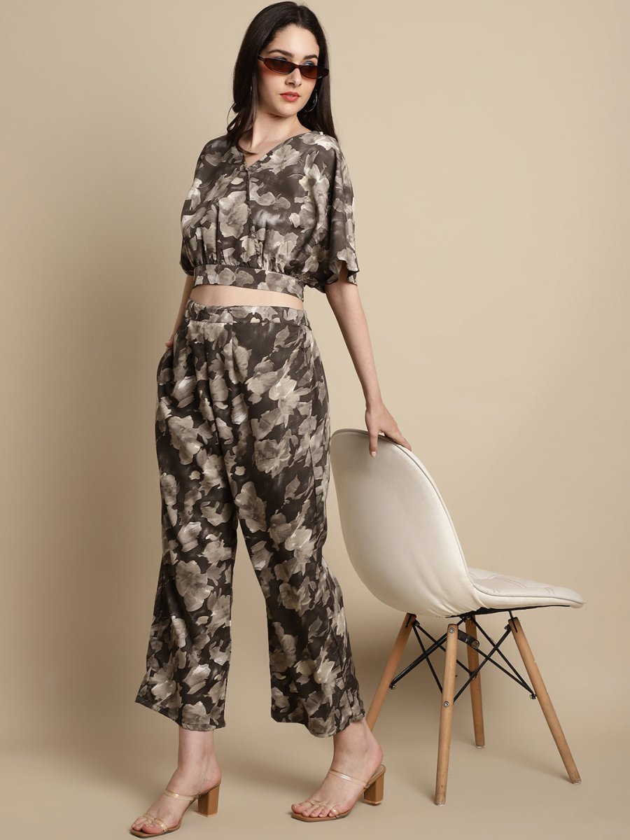 Women Brown Printed Crop Top With Palazzos - JNCS_3006Brown_XS