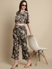 Women Brown Printed Crop Top With Palazzos - JNCS_3006Brown_XS