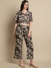 Women Brown Printed Crop Top With Palazzos - JNCS_3006Brown_XS