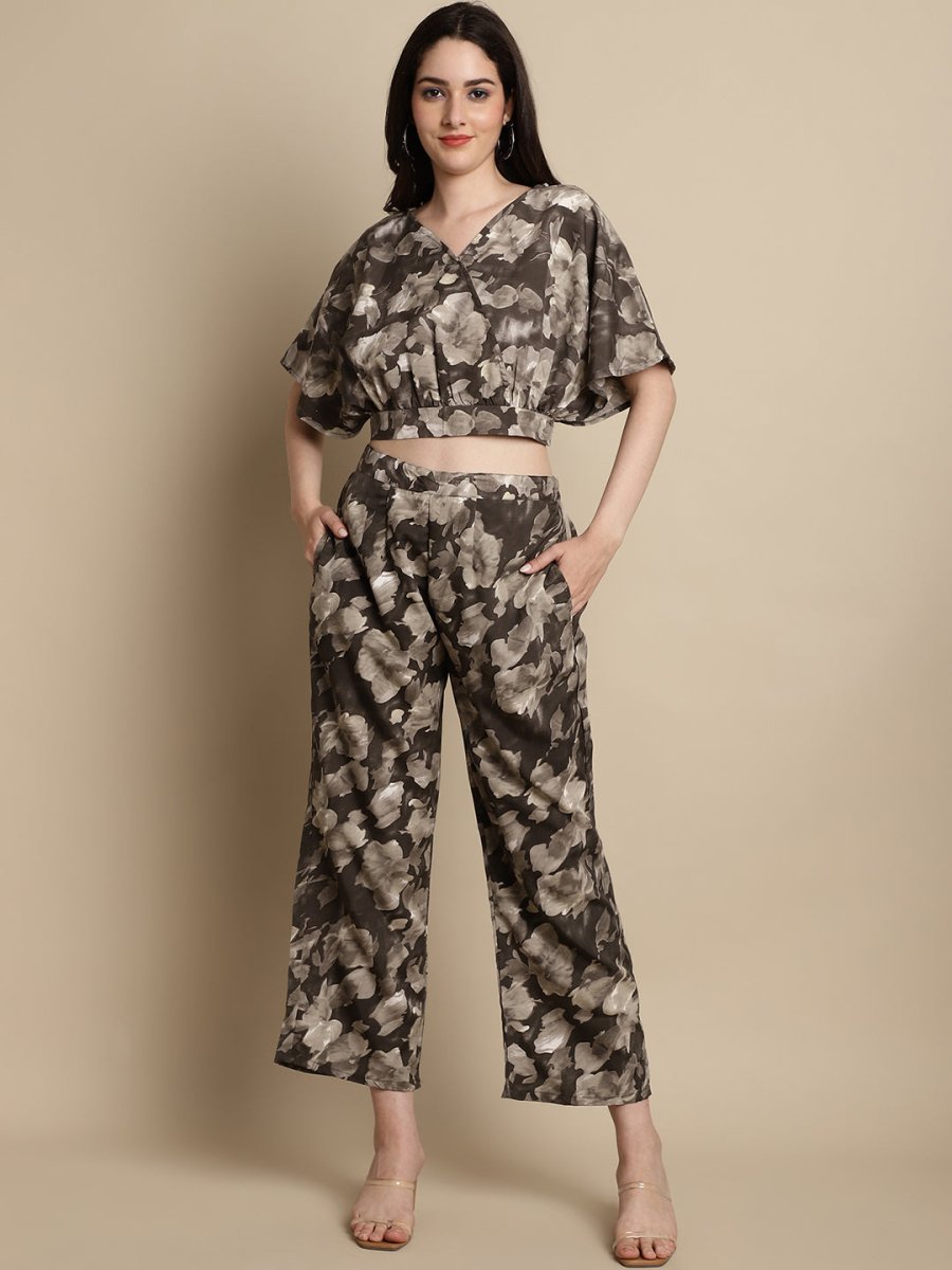 Women Brown Printed Crop Top With Palazzos - JNCS_3006Brown_XS