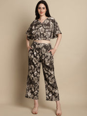 Women Brown Printed Crop Top With Palazzos - JNCS_3006Brown_XS
