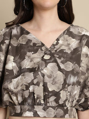 Women Brown Printed Crop Top With Palazzos - JNCS_3006Brown_XS