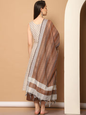 Women Brown Printed Kurta with Palazzos & With Kantha Work Dupatta - JOKPL_D61BR_1557_Brown_S