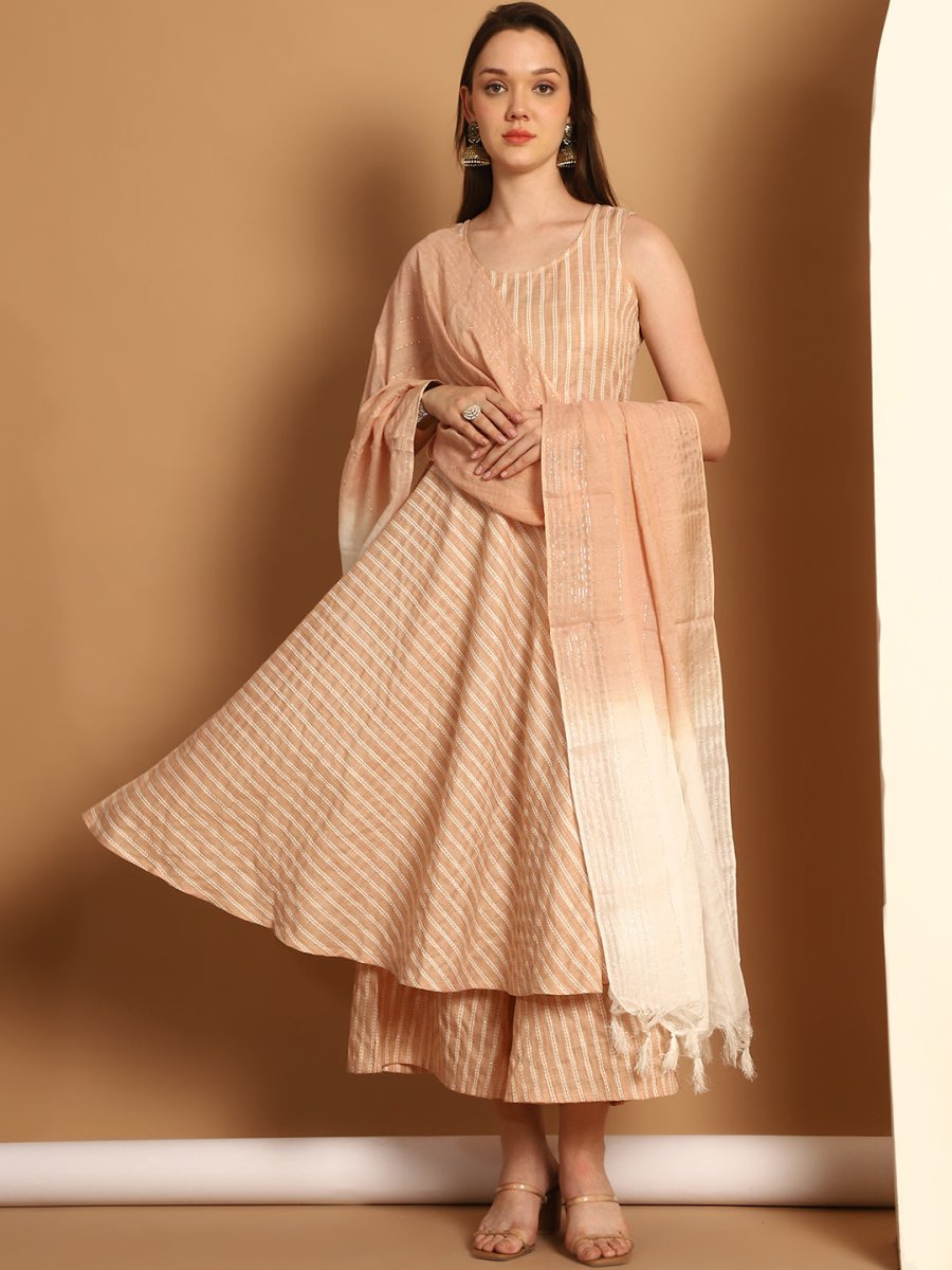 Women Brown Woven Design Flared Kurta with Palazzos & With Dupatta - JOKPL_D59BR_1553_Brown_S