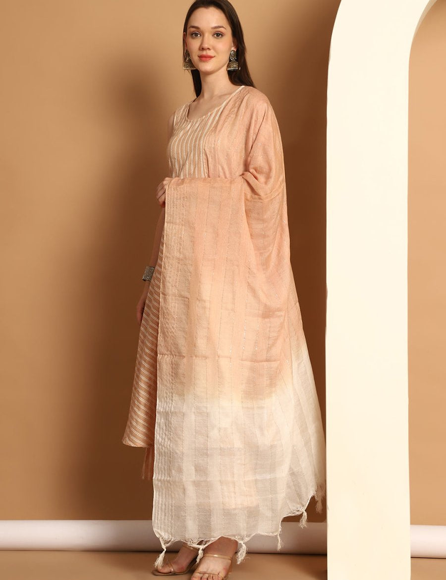 Women Brown Woven Design Flared Kurta with Palazzos & With Dupatta - JOKPL_D59BR_1553_Brown_S