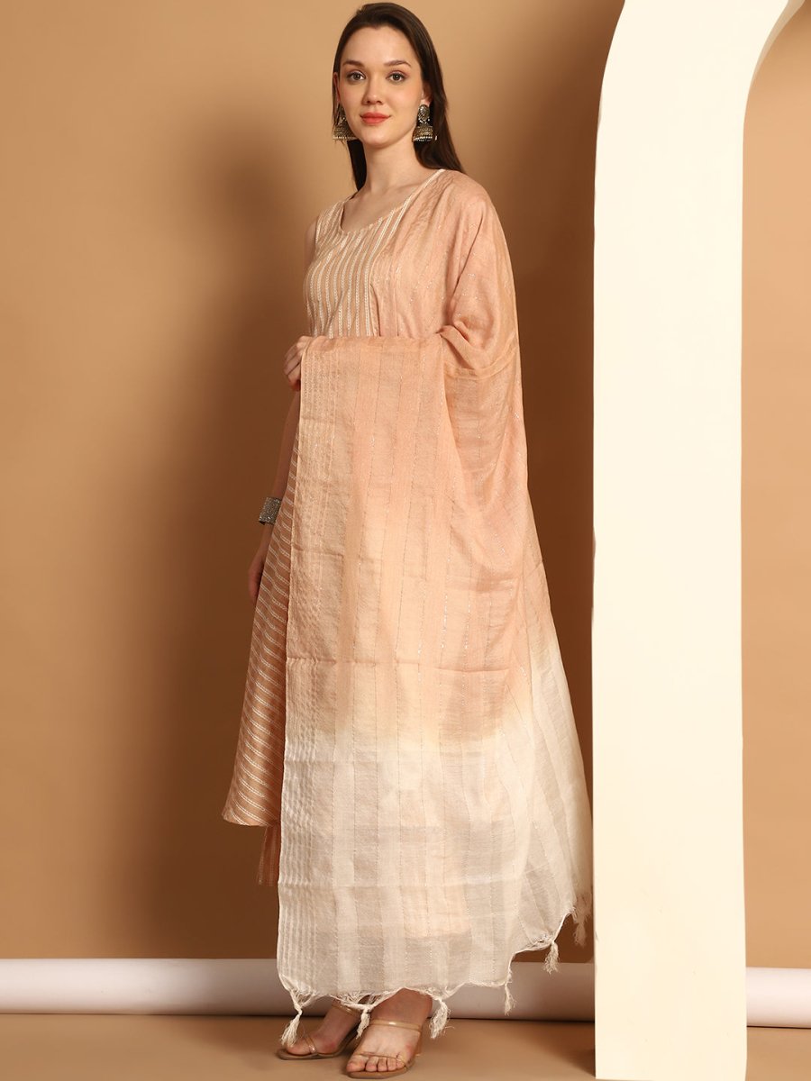 Women Brown Woven Design Flared Kurta with Palazzos & With Dupatta - JOKPL_D59BR_1553_Brown_S