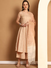 Women Brown Woven Design Flared Kurta with Palazzos & With Dupatta - JOKPL_D59BR_1553_Brown_S