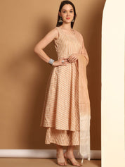 Women Brown Woven Design Flared Kurta with Palazzos & With Dupatta - JOKPL_D59BR_1553_Brown_S