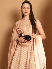 Women Brown Woven Design Flared Kurta with Palazzos & With Dupatta - JOKPL_D59BR_1553_Brown_S