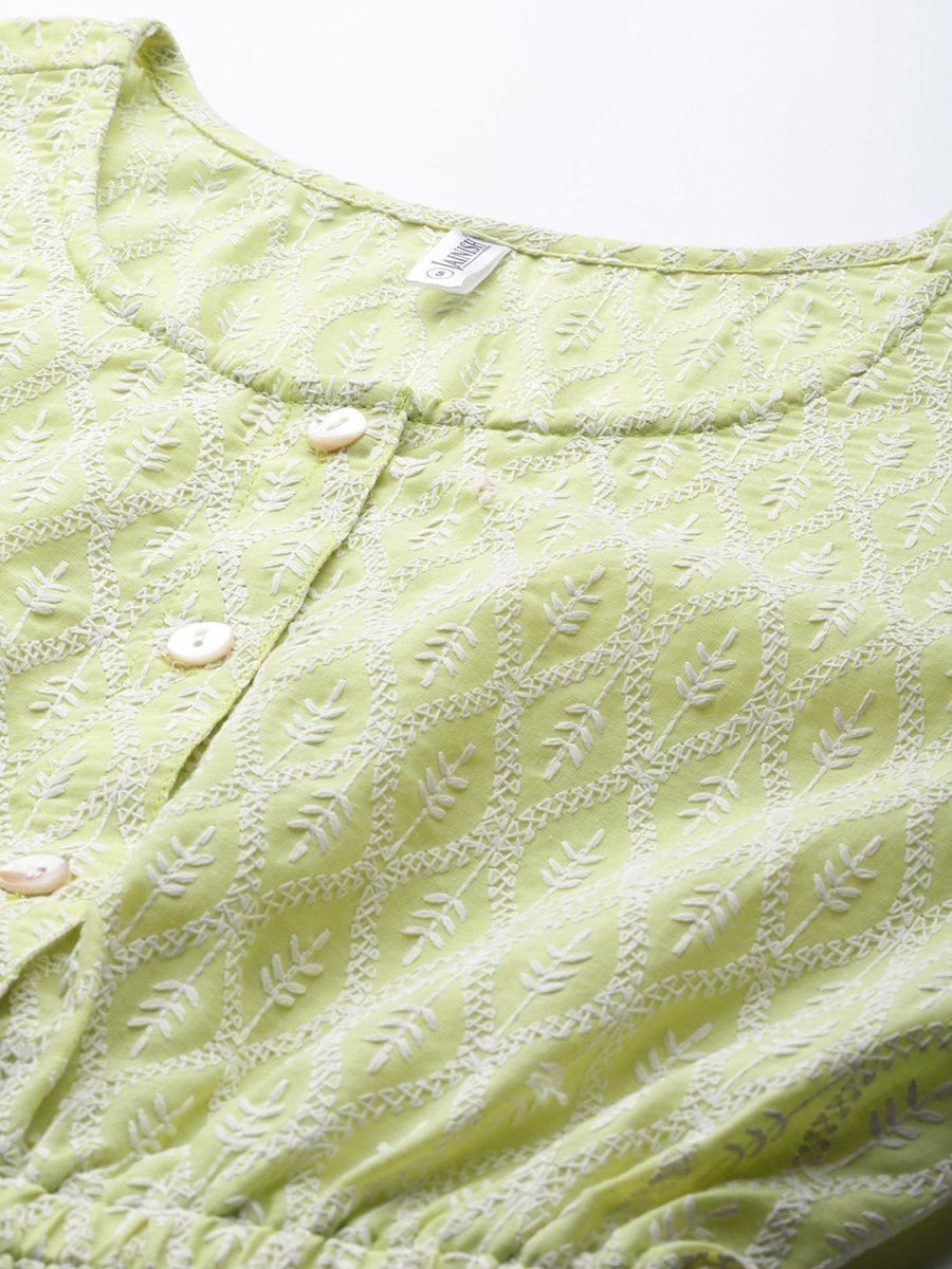 Women Chikankari Work Empire Top - JNT_2011Green_XS