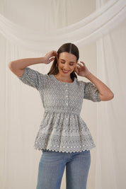 Women Chikankari Work Empire Top - JNT_2011Grey_XS