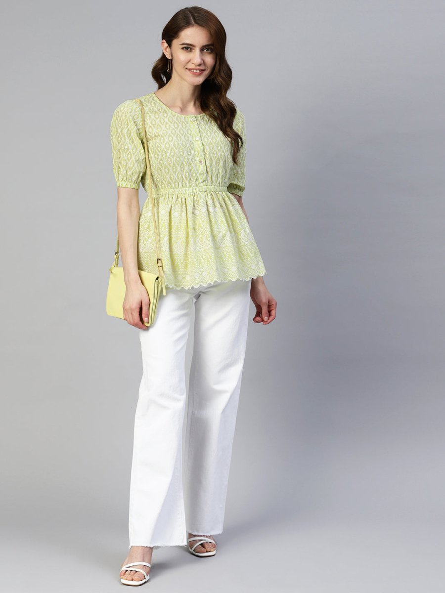 Women Chikankari Work Empire Top - JNT_2011Green_XS