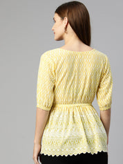 Women Chikankari Work Empire Top - JNT_2011Yellow_XS