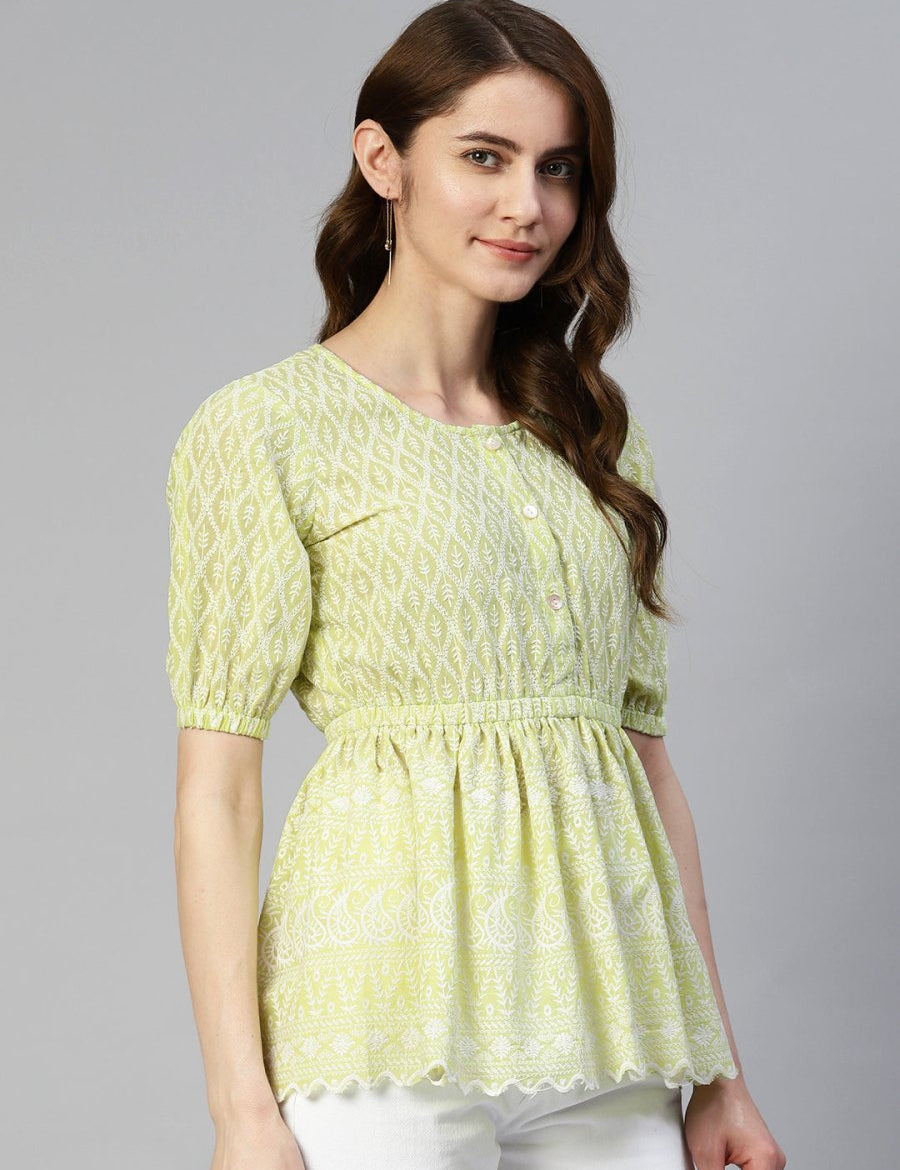 Women Chikankari Work Empire Top - JNT_2011Green_XS